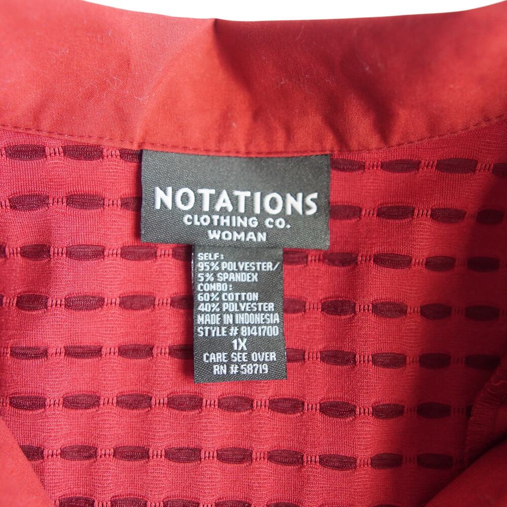 Notations Red Sheer Textured Zip Jacket Top 1X Officecore - Picture 2 of 9